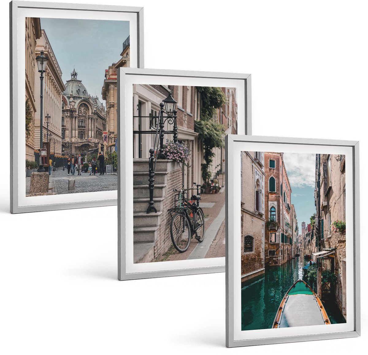 Coloray 3-Delige Schilderij Set - Venetiaanse Straten Van Steden Met Architectuur En Water - 40 x 60 cm - Muurdecoratie - Decoratieve Schilderijen - Wohnzimmer - Woonkamer Decoratie
