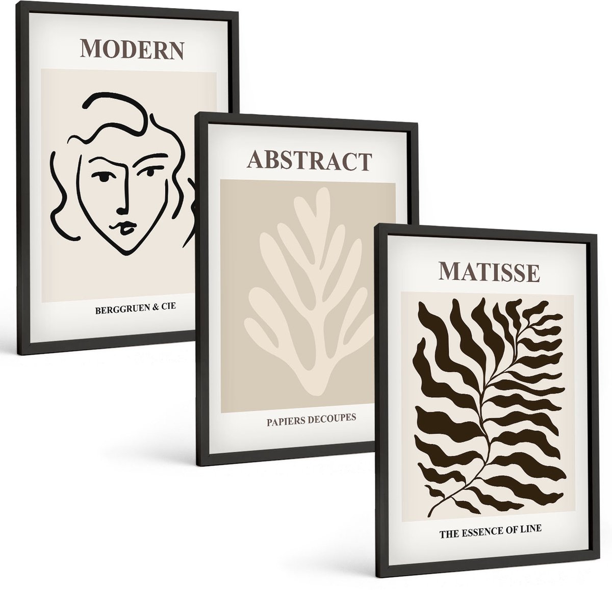 Coloray 3-Delige Schilderij Set - Illustraties Van Gezicht En Bladeren Door Henri Matisse - 40 x 60 cm - Muurdecoratie - Wanddecoratie - Slaapkamer - Woonkamer Decoratie