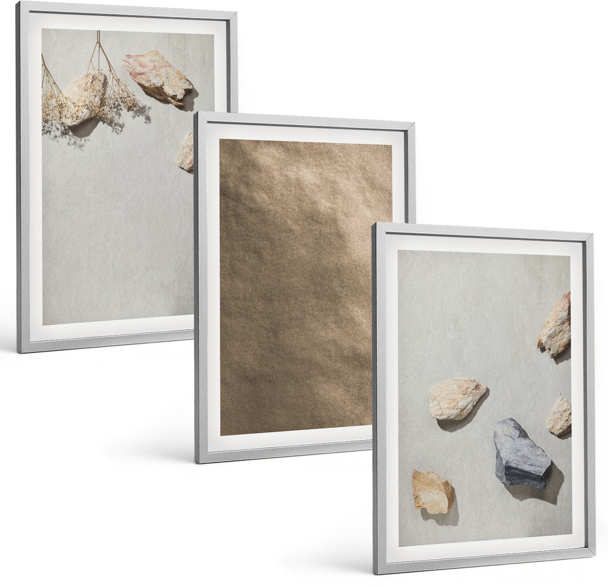 Coloray 3-Delige Schilderij Set - Strandstenen, Natuurlijke Structuren - 40 x 60 cm - Decoratieve Schilderijen - Woonkamer - Interieur - Muurdecoratie