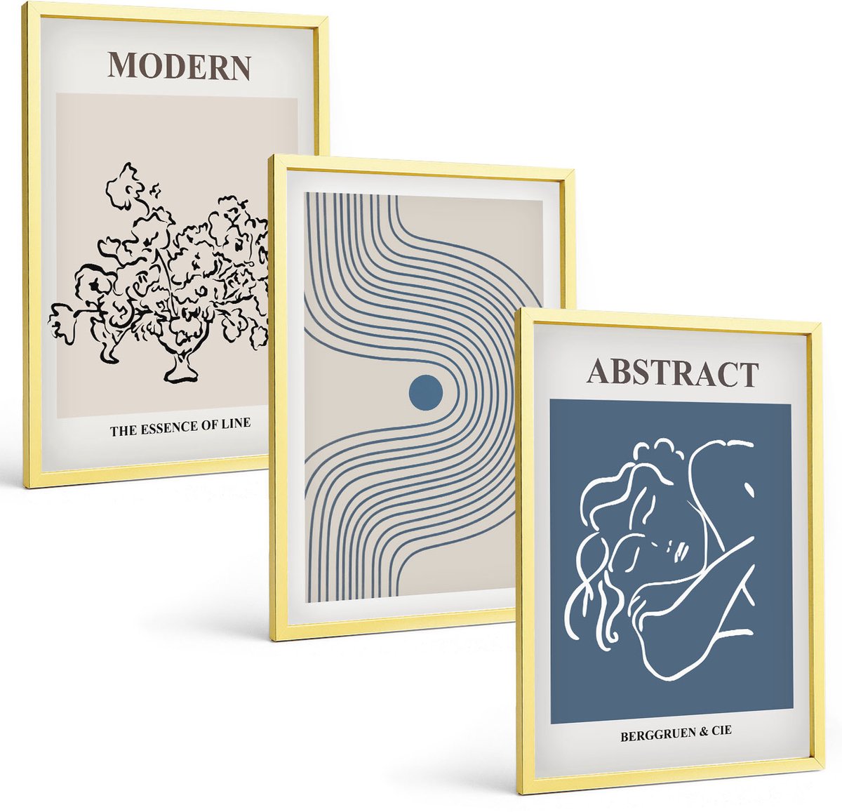 Coloray 3-Delige Schilderij Set - Posters Met Bloemen, Lijnen En Abstracte Vormen - 40 x 40 cm En 40 x 60 cm - Moderne Wanddecoratie - Slaapkamer - Stijlvolle Muurdecoratie