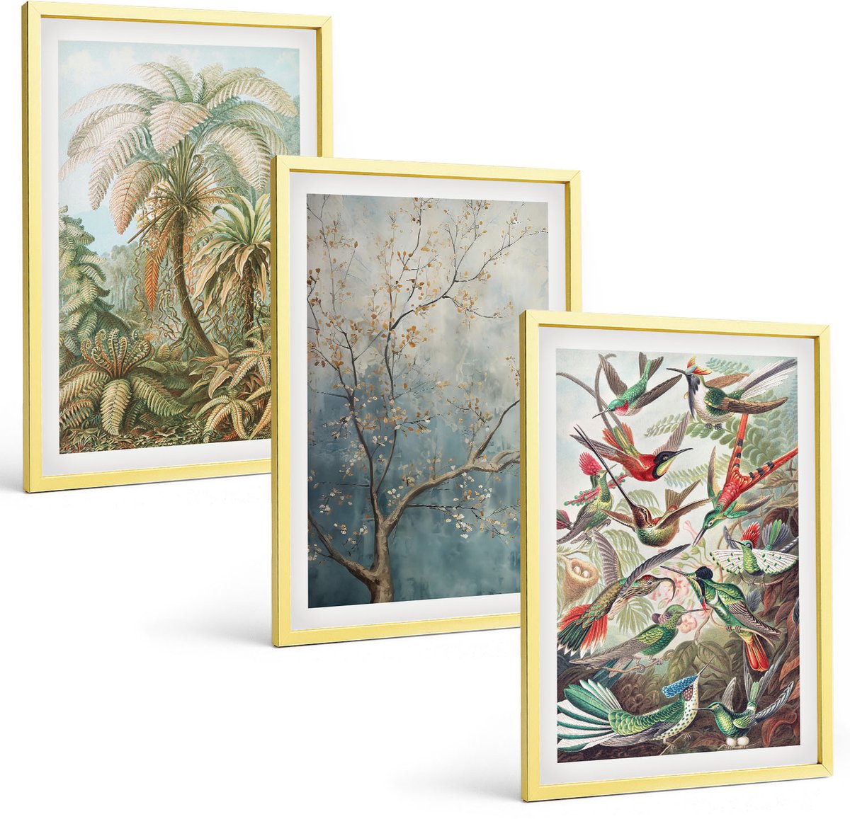 Coloray 3-Delige Schilderij Set - Bospad Met Waterval En Groene Vegetatie - 40 x 40 cm En 40 x 60 cm - Wanddecoratie - Muurdecoratie - Woonkamer - Moderne Wanddecoratie