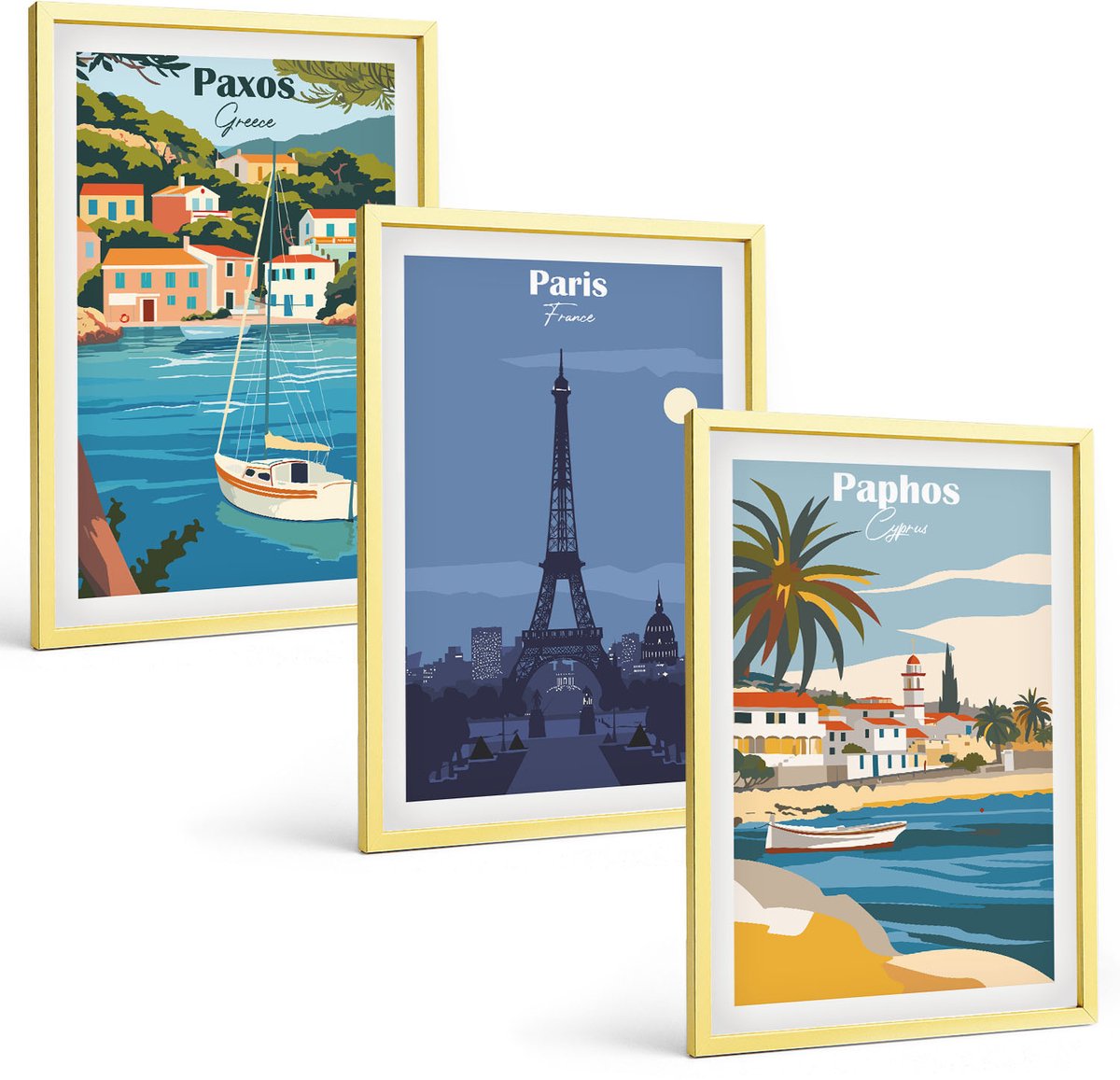 Coloray 3-Delige Schilderij Set - Abstracte Esthetische Vergezichten Met Bergen En Planten - 40 x 40 cm En 40 x 60 cm - Muurdecoratie - Schilderijen Set - Woonkamer - Moderne Wanddecoratie