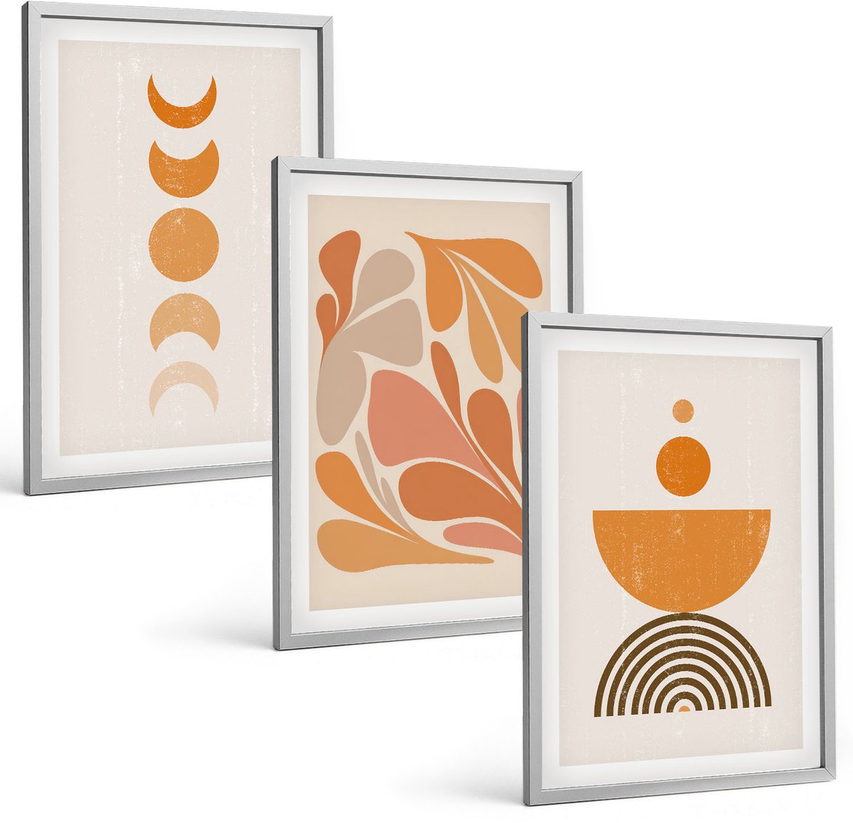 Coloray 3-Delige Schilderij Set - Abstracte Vormen In Oranje Tinten - 40 x 60 cm - Decoratieve Schilderijen - Woonkamer - Interieur - Stijlvolle Muurdecoratie
