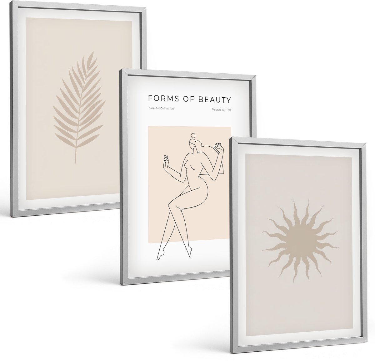 Coloray 3-Delige Schilderij Set - Een Verzameling Minimalistische Vormen En Natuurlijke Figuren - 40 x 60 cm - Stijlvolle Muurdecoratie - Slaapkamer - Interieur Decoratie