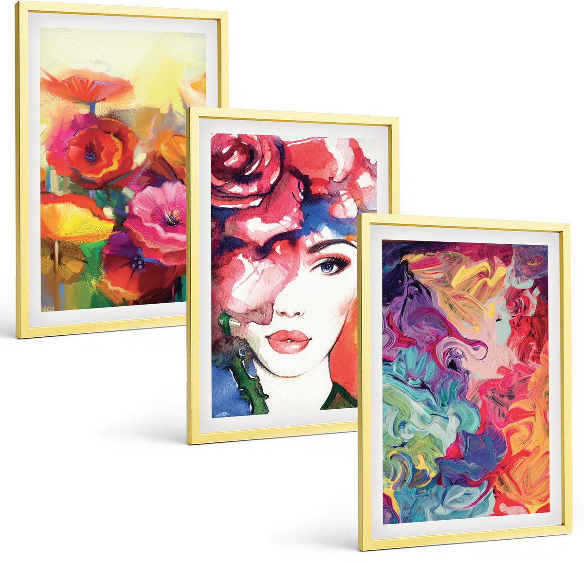 Coloray 3-Delige Schilderij Set - Sfeervolle Straatjes Met Bloemen En Citroenen Op De Achtergrond. - 40 x 40 cm En 40 x 60 cm - Stijlvolle Muurdecoratie - Slaapkamer - Woonkamer Decoratie
