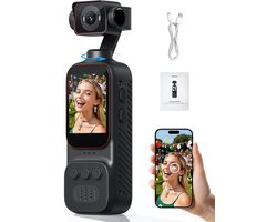 WINNES Pocket Camera - 4K Action Camera met Draaibare Lens - Vlogcamera - WiFi POV Cameras - Touchscreen en 120° Wide Angle Lens, 270° Rotating Head