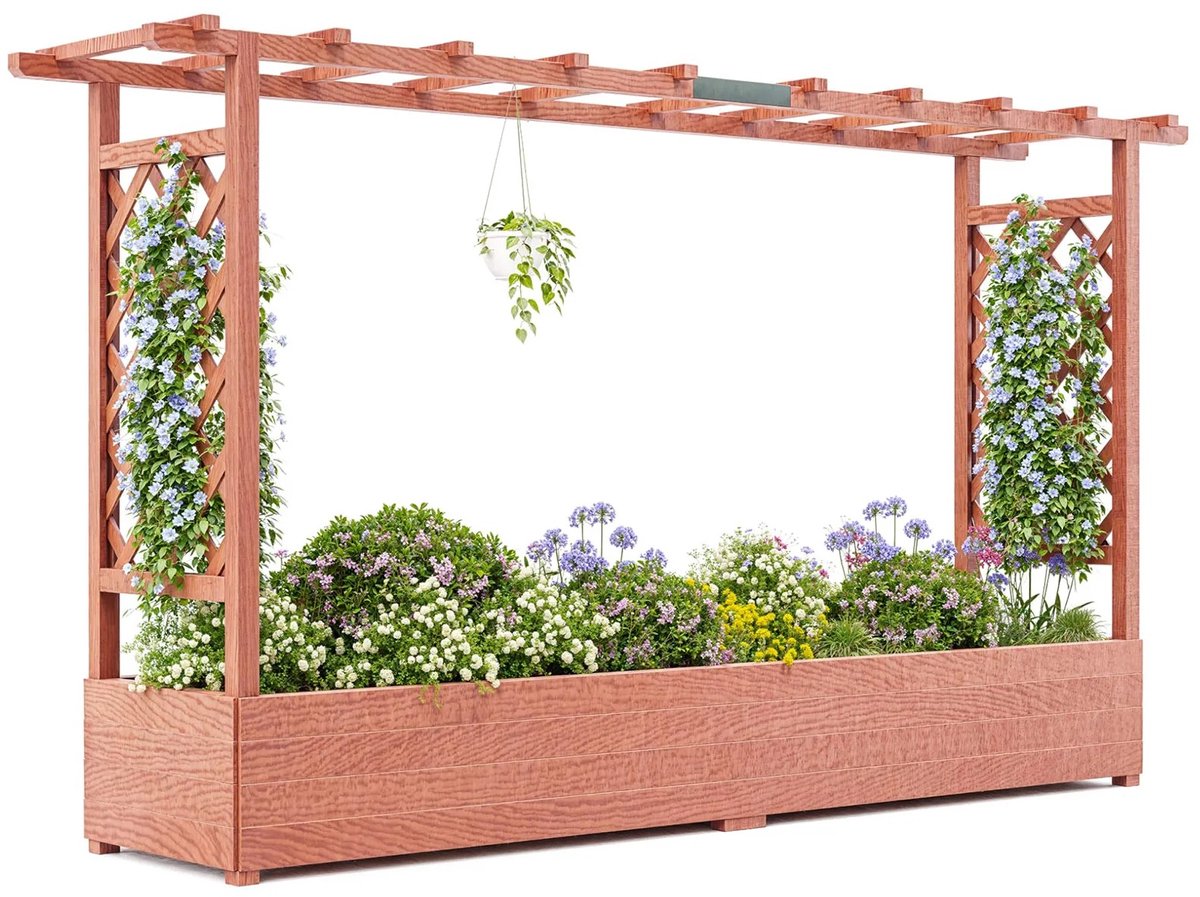 Chelsey-store - Pergola - Verhoogd houten plantenbak voor buiten - Perfect voor klimplanten, ranken, bloemen, kruiden - 200.5x44x113.5cm - Houtlook