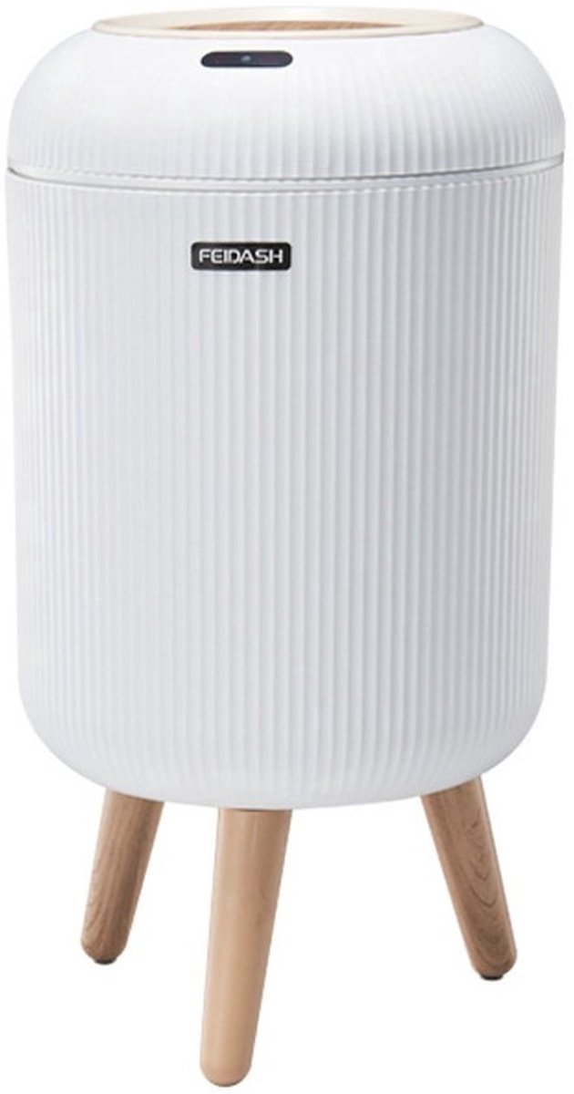 Automatische afvalbak met sensor – 10 L– met houten voet – aanraakvrij – keukenafvalbak – geschikt voor badkamer, slaapkamer en woonkamer