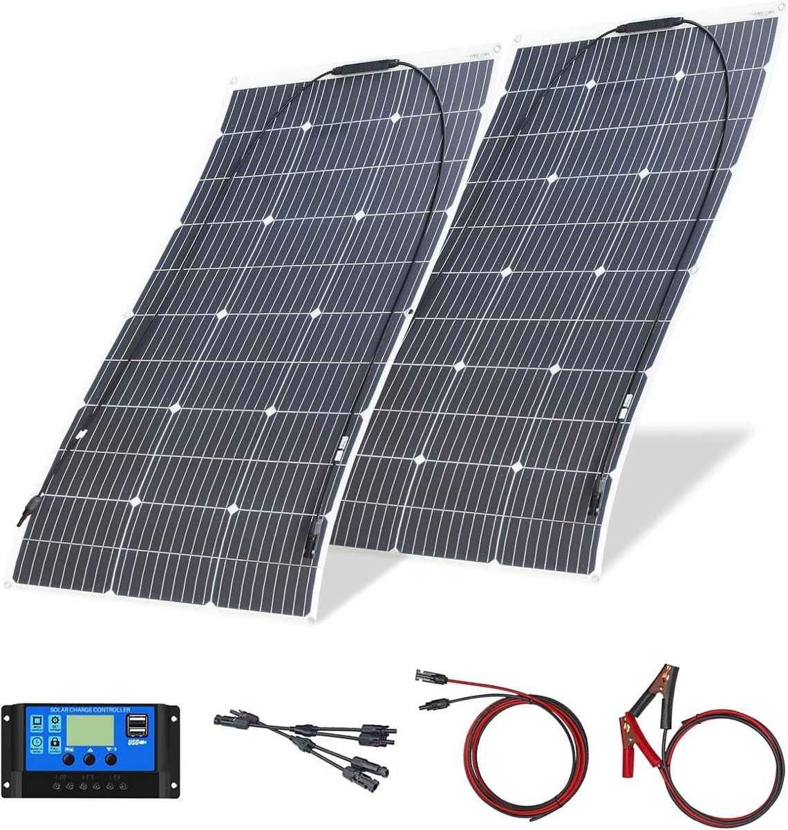 200W Flexibel Zonnepaneel Monokristallijn Zonne energielading met 20A controller USBcuitgang om 12V batterijen op te laden voor campers, caravans, campers, boten, daken