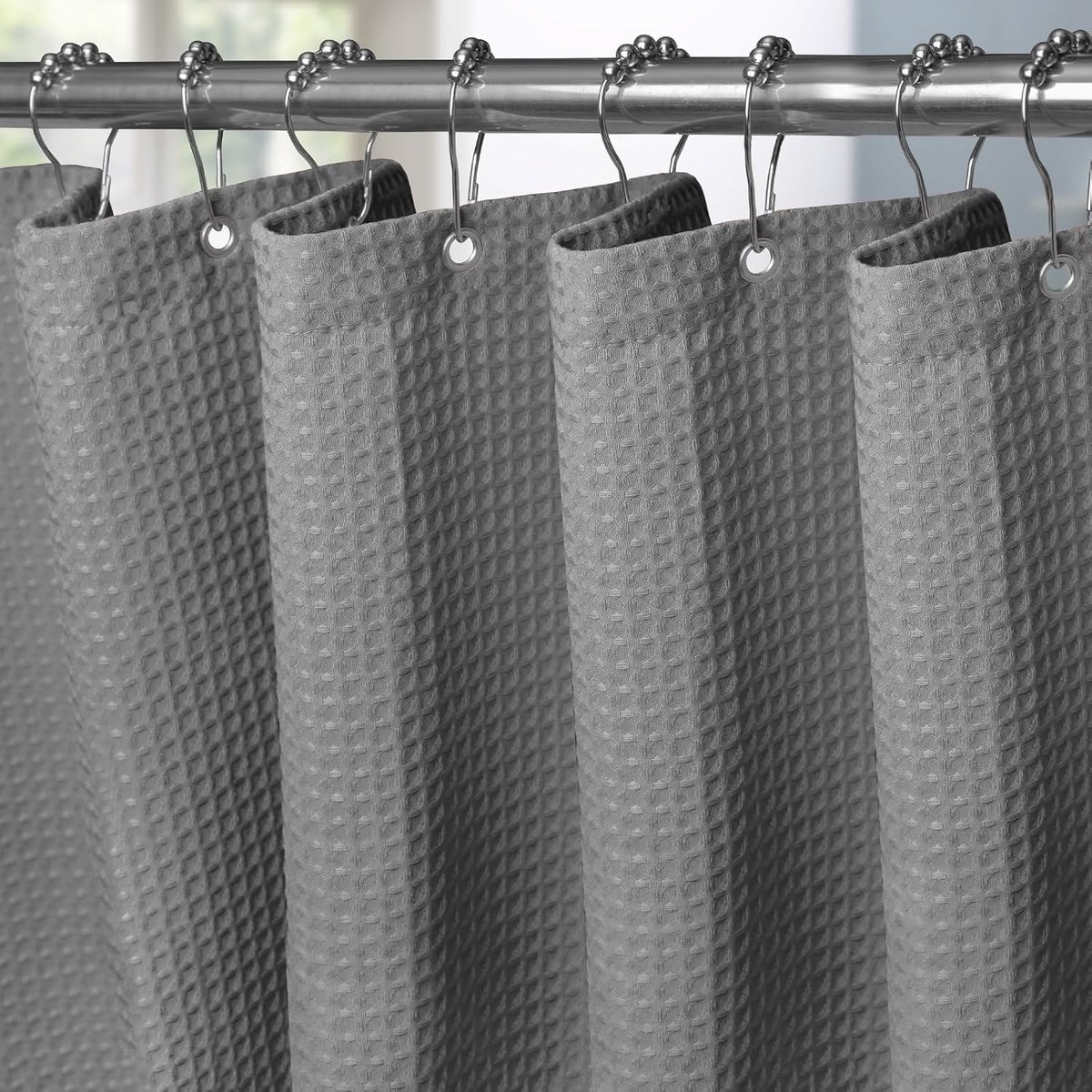 Douchegordijn Wafelstof Waterdicht met Metalen Douchegordijnringen - Anti-schimmel Stoffen Textiel Badkamer Gordijn Zwaar Badgordijn voor Badkamer Douchecabine - 182 x 214 cm (Donkergrijs)