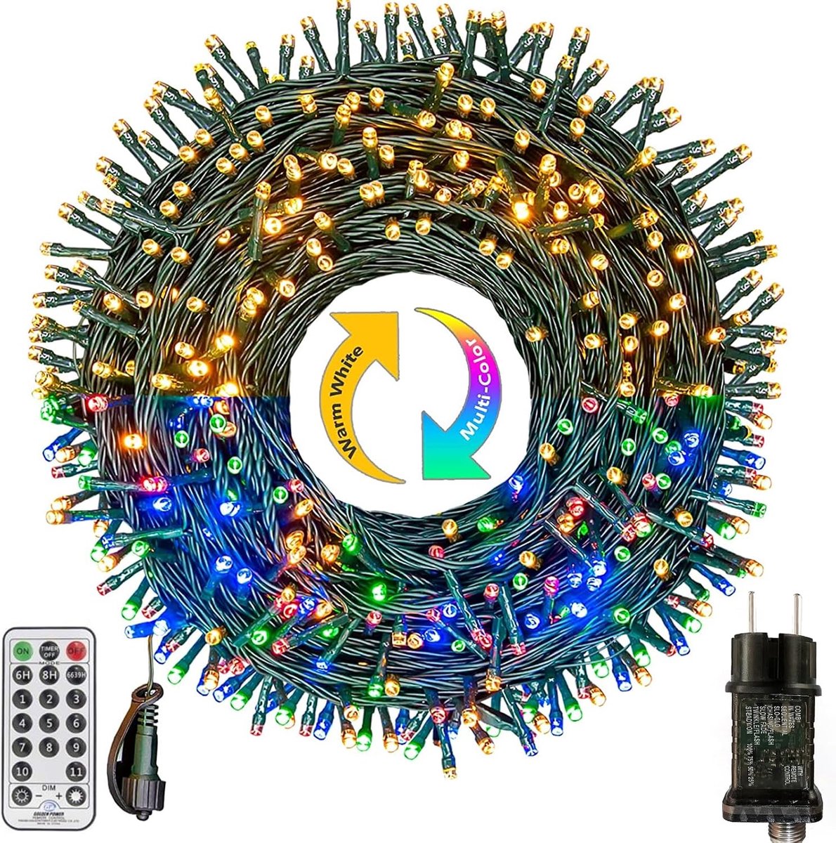 Binnen, 30M 300 LEDs, Warm wit en Kleurrijk Kerstverlichting String Lights met Afstandsbediening, Geheugenfunctie, 11 modi LED Lichtslingers voor Kerstboom Balkon Feest Bruiloft