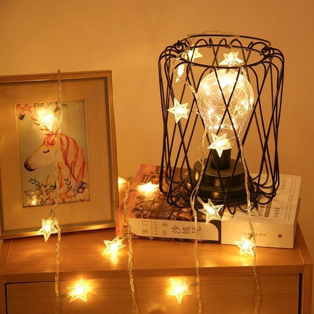 4 stuks-LED kerstboom top lamp string-warme kleur-sterren lamp-2m 10 lampen-batterij model