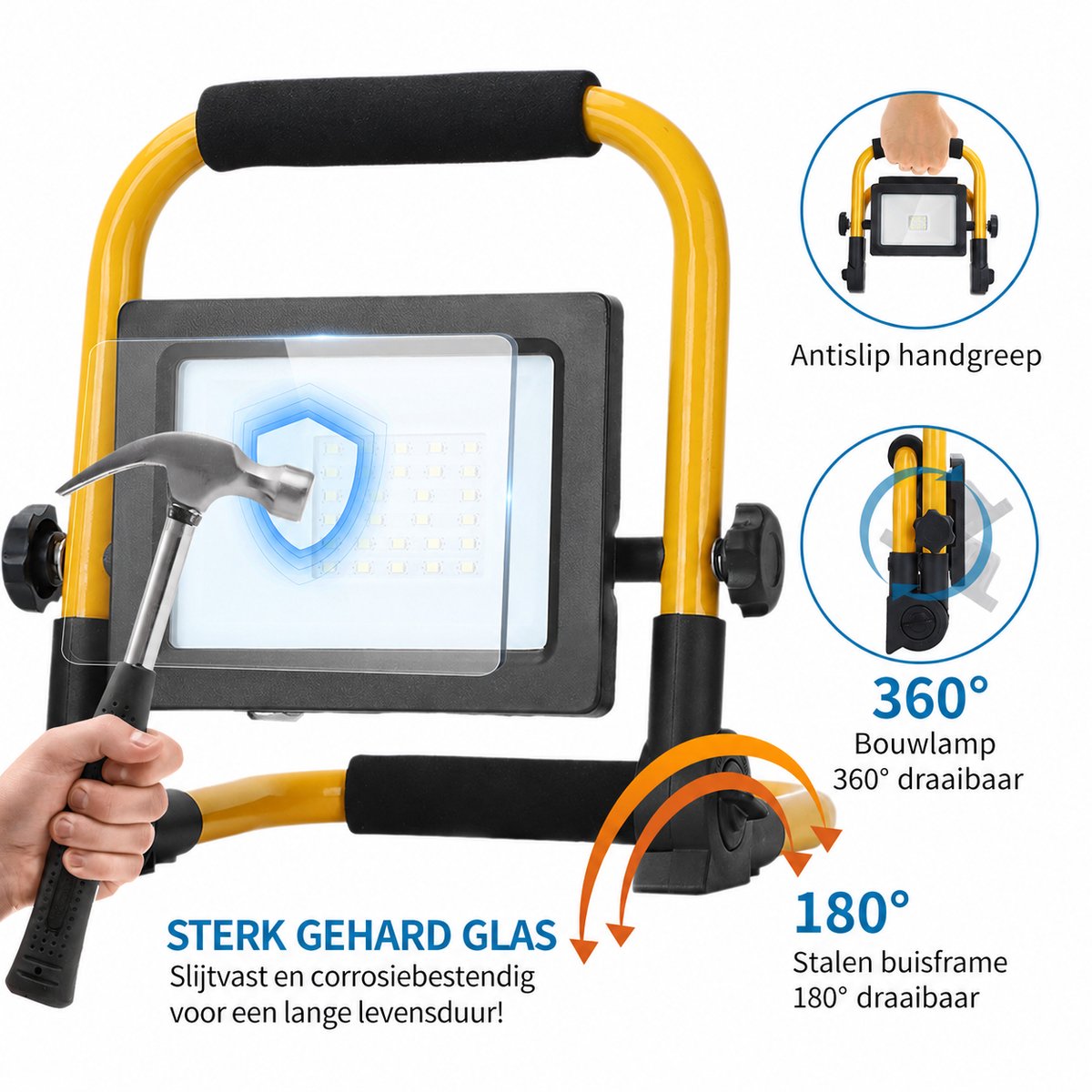 13VRQ - LED Werklamp - Bouwlamp - 20W - 1800lm - IP44 - 6500K Daglicht wit - incl. 1.8m Aansluitstekker van Aigostar — cadeau in Tuin & Klussen - foto 4