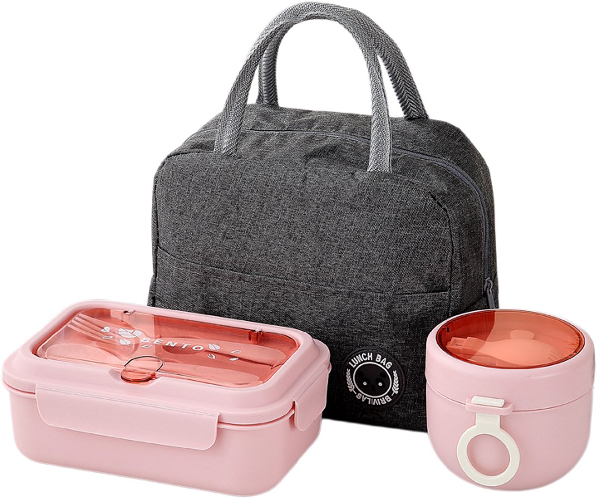 Casalora Lunchbox - 930 ml - 3 Vakken - Lekvrij - Inclusief Bestek en 600ML Soepbeker/Lunchtas