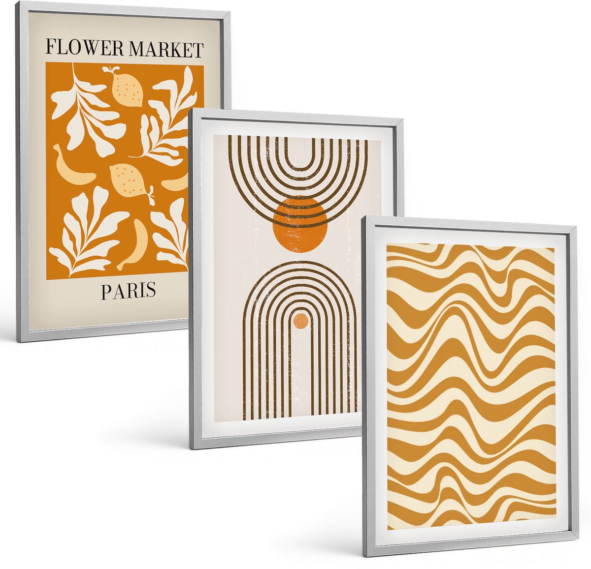 Coloray 3-Delige Schilderij Set - Modeposters Met Bloemen- En Geometrische Patronen - 40 x 60 cm - Decoratieve Muurdecoratie - Slaapkamer - Moderne Wanddecoratie
