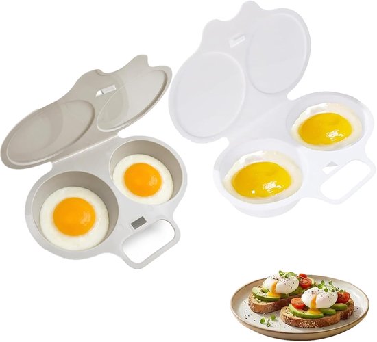 Magnetron Eierkoker - 2 stuks - Eierkoker - Egg poachern - Stoompan Eieren - 2 holtes antiaanbaklaag eierkoker - Gepocheerde Eier Maker - Egg poacher - met deksel - eierpocheerder voor de magnetron - Vaatwasserbestendig