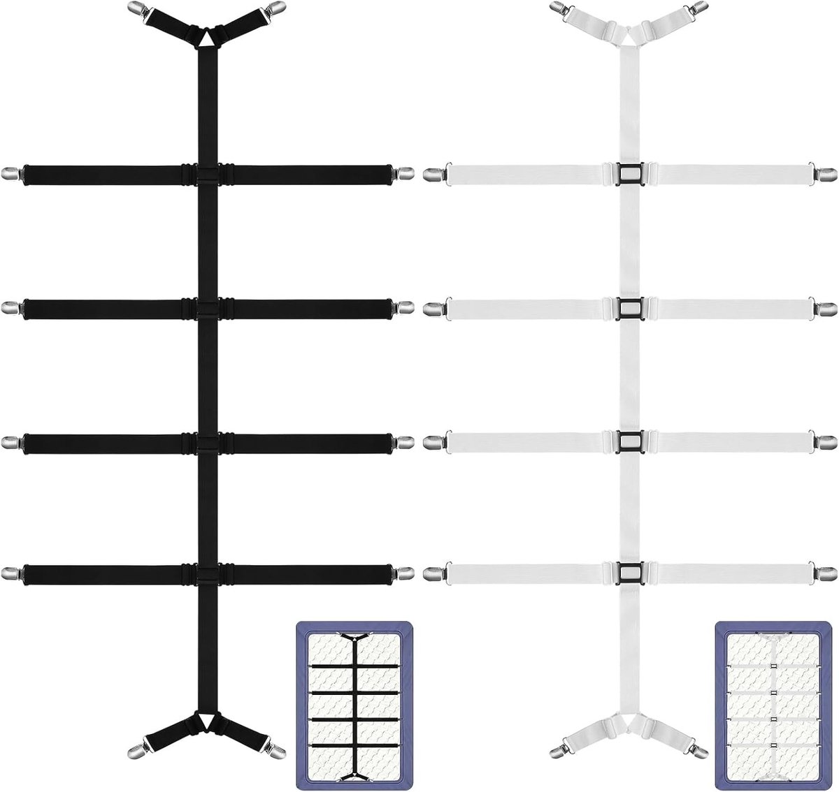 Lakenspanners - Zwart/Wit - 120 x 56 cm - Verstelbare Elastische Lakenspanner met 12 Metalen Clips - Voor Matrassen en Tafels