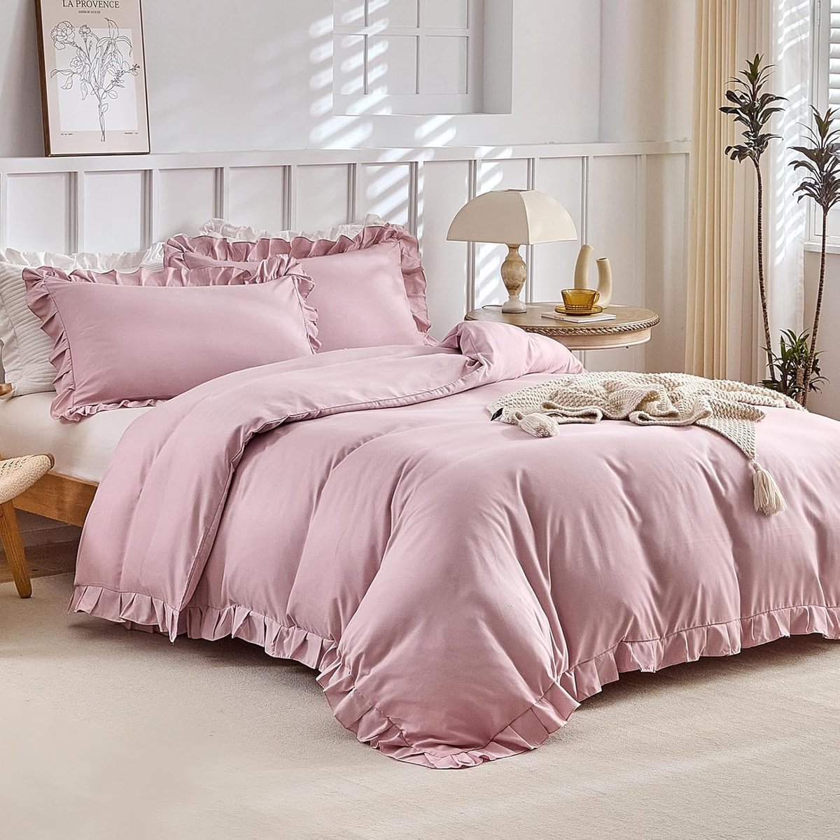 Kinderdekbedovertrek 80x80 cm - 3-delig Microvezel - Met Ruches - Met Ritssluiting - Roze
