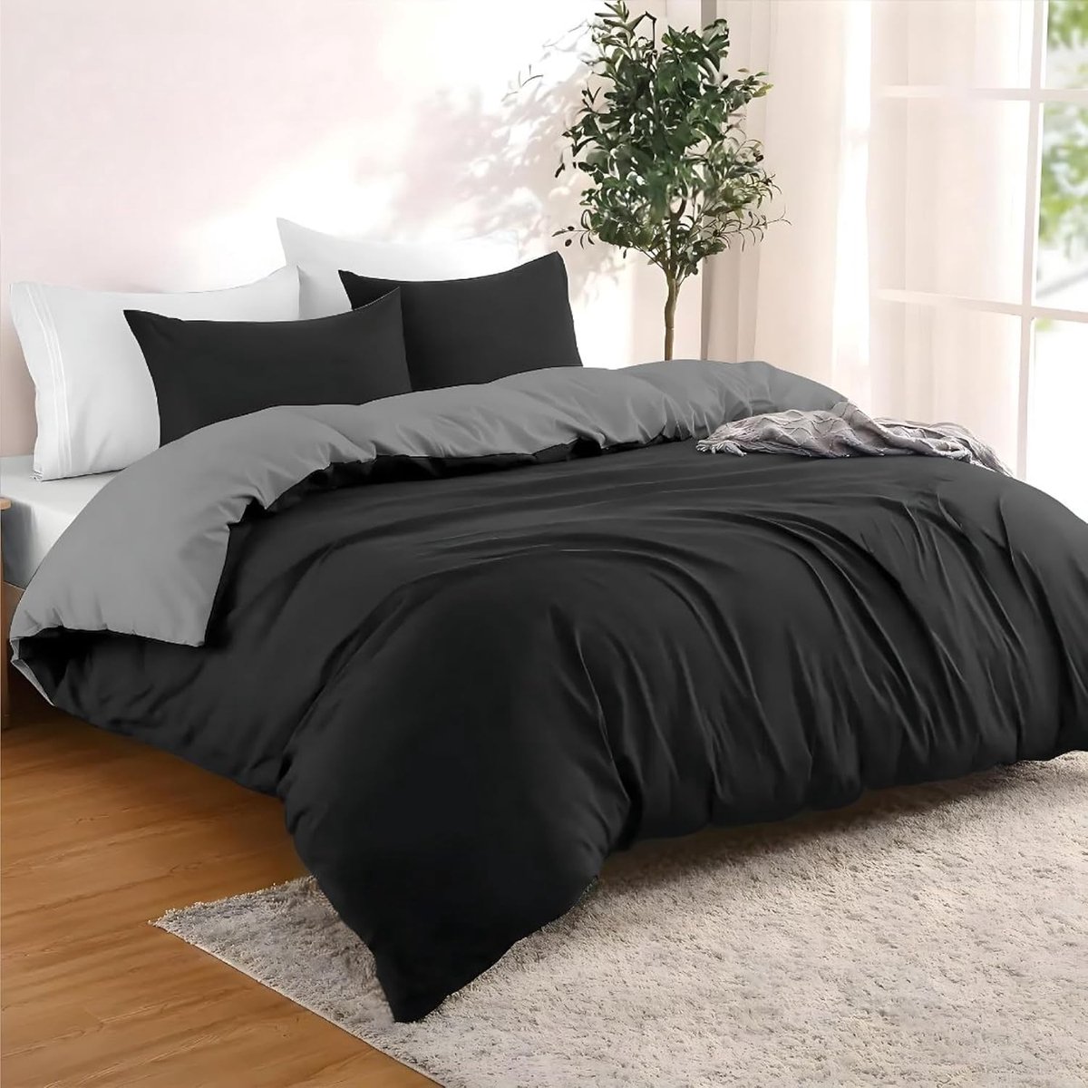 Dekbedovertrekset 240x220 cm - 3-delig Microvezel - Oeko-Tex - Zwart