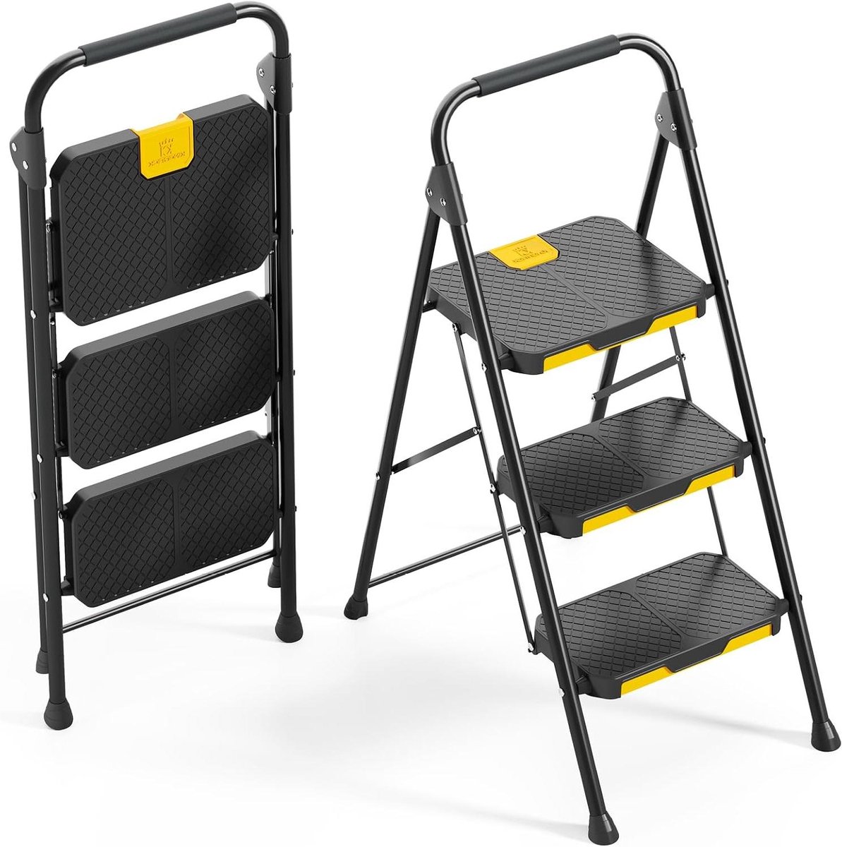 Vouwtrap 3 treden - Huishoudtrap keukentrap - Klusjes in huis - Extra brede antislip treden - 360 kg belastbaar - Zwart