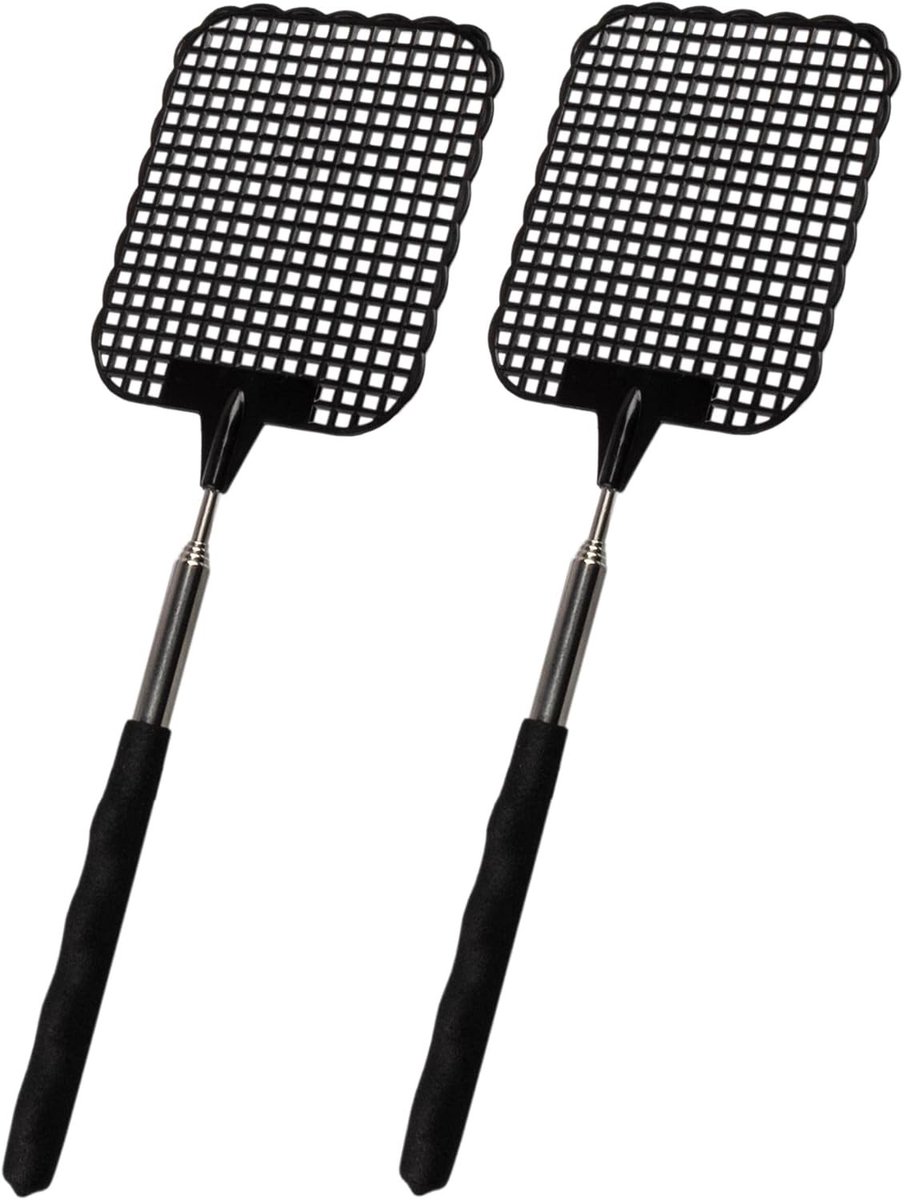 Vliegenverjager voor op tafel - Zwart - 26 cm tot 72 cm - Uittrekbare telescoop vliegenmepper met ergonomisch handvat - Set van 2