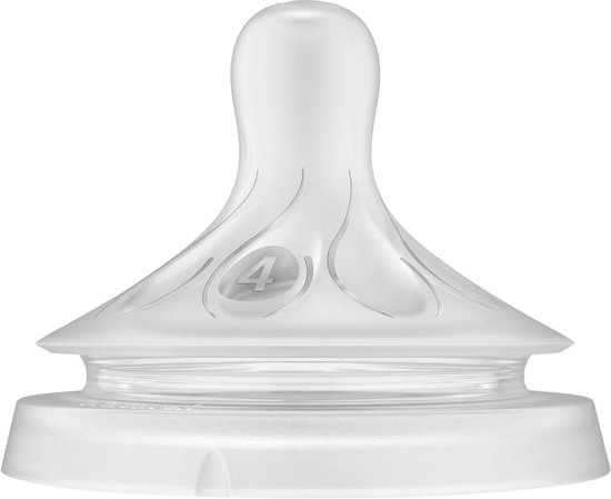 Philips Avent speen met nummer 4 en groeven. Transparant materiaal, voor 3+ maanden.