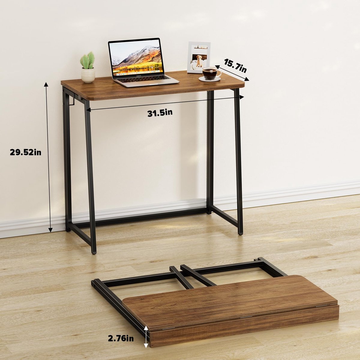 WOHOMO Opvouwbaar Bureau 80cm, Klein Vouwtafel Bureau voor Kleine Ruimtes, Mini Computertafel Gamingtafel - ShopVlot