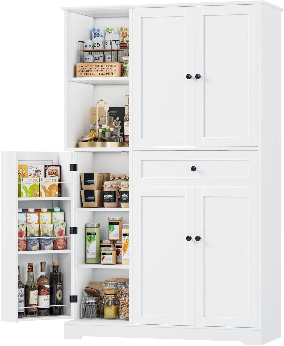 Keukenkast Kruidenrek - Voorraadkast Buffetkast - Keuken Organiseren - Veelzijdige Opbergruimte - 173 x 104 x 40 cm - Wit