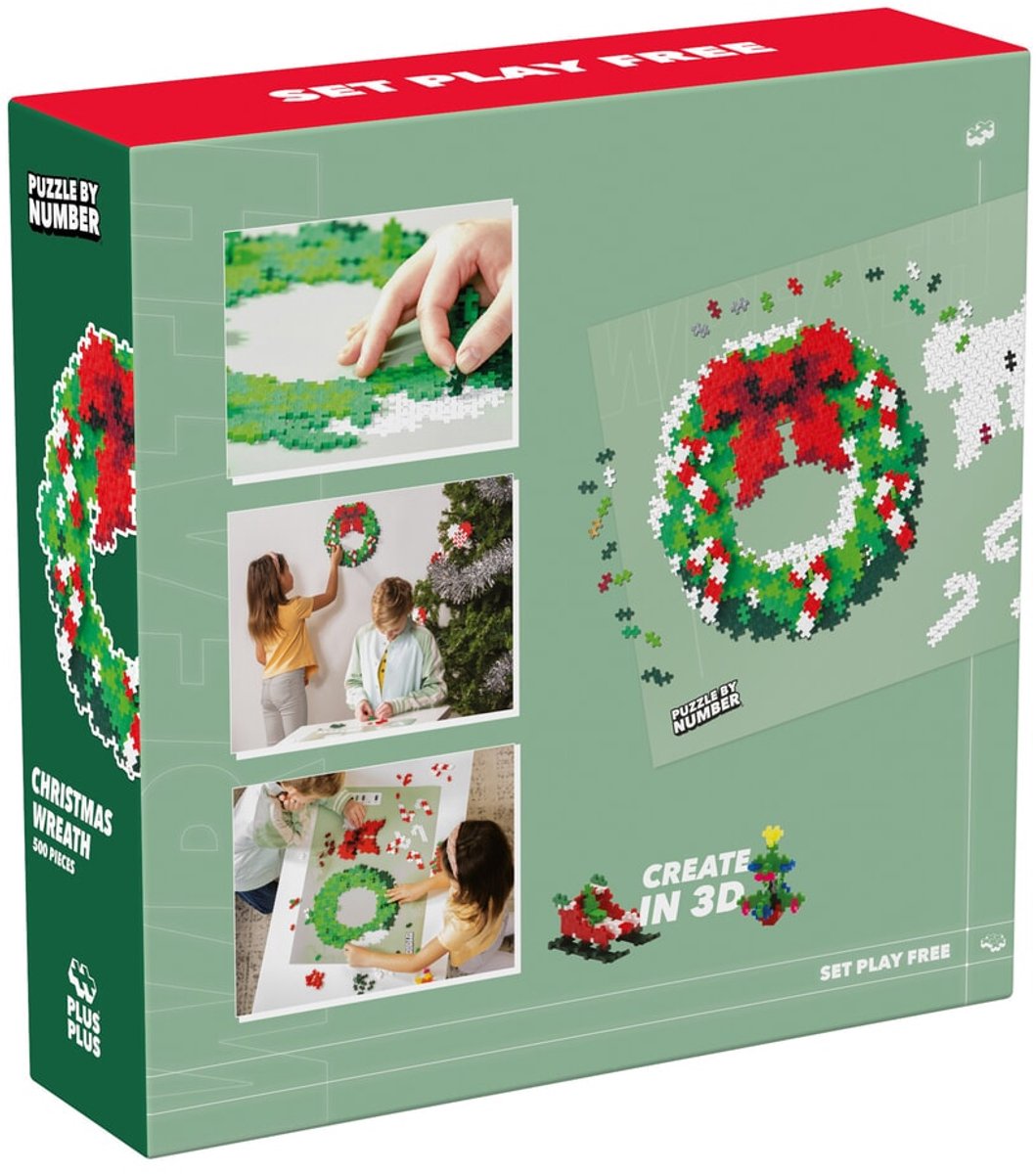Plus-Plus Puzzle by Number Kerstkrans bouwen - 500 stukjes - 3957 - Puzzel en Bouwspeelgoed in één - 3D puzzel vanaf 7 jaar