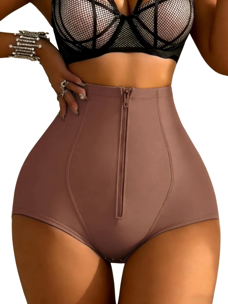 Shapewear Dames Hoge Taille – Bil Liftend Effect, Buik Corrigerend, Ademend & Versterkt Kruis - Bruin - Maat XXL