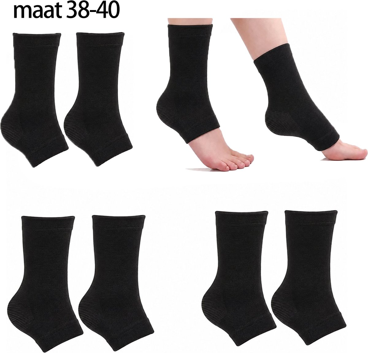 Bamboe Compressiesokken - Voor Vermoeide Voeten & Enkel - Maat M - Schoenmaat 38-40 - Lichte Ondersteuning - 3 Paar - Zwart