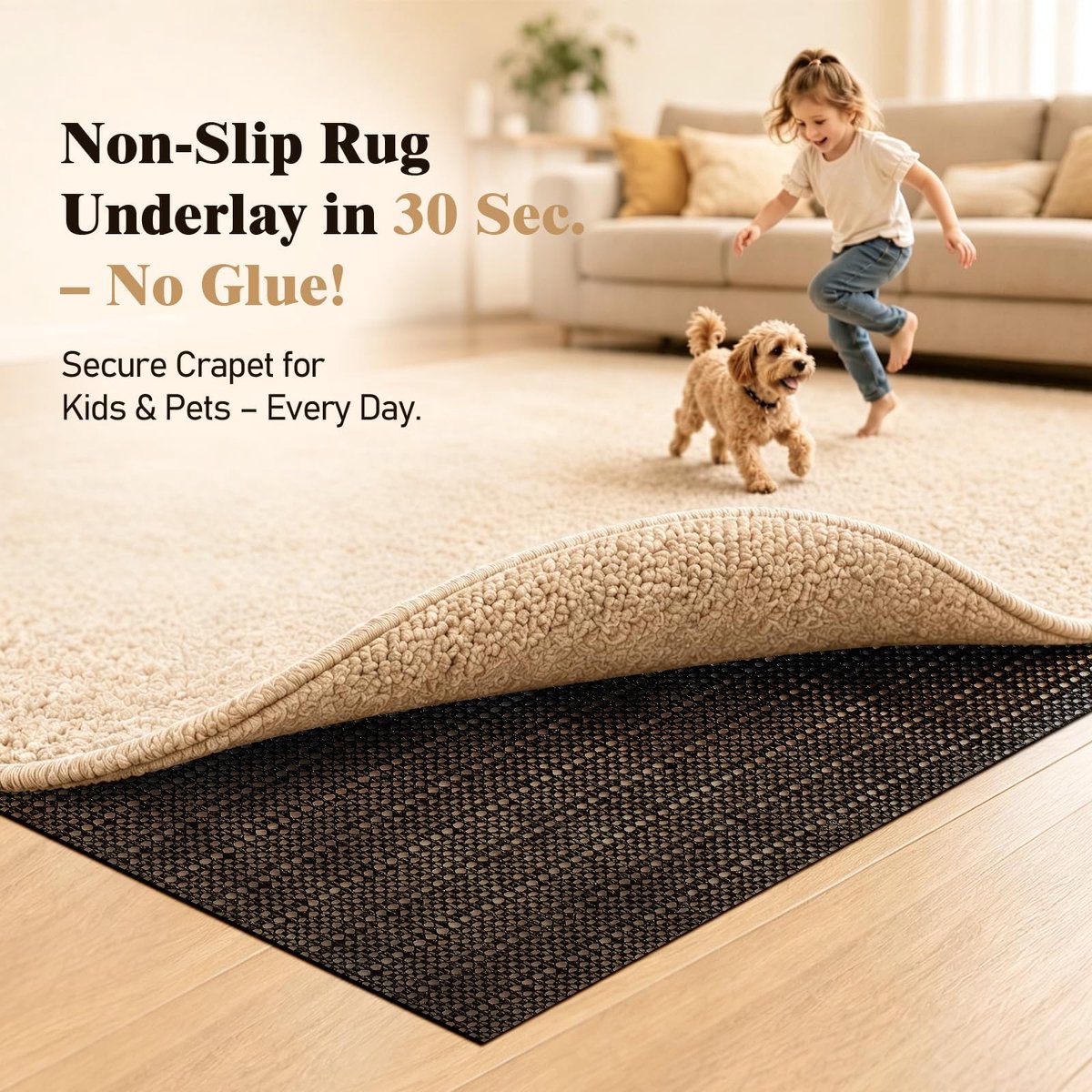 LUSEE Antislip Onderlegmat Tapijt, Snijbaar Tapijtpad 150x220 cm, Zwart - ShopVlot