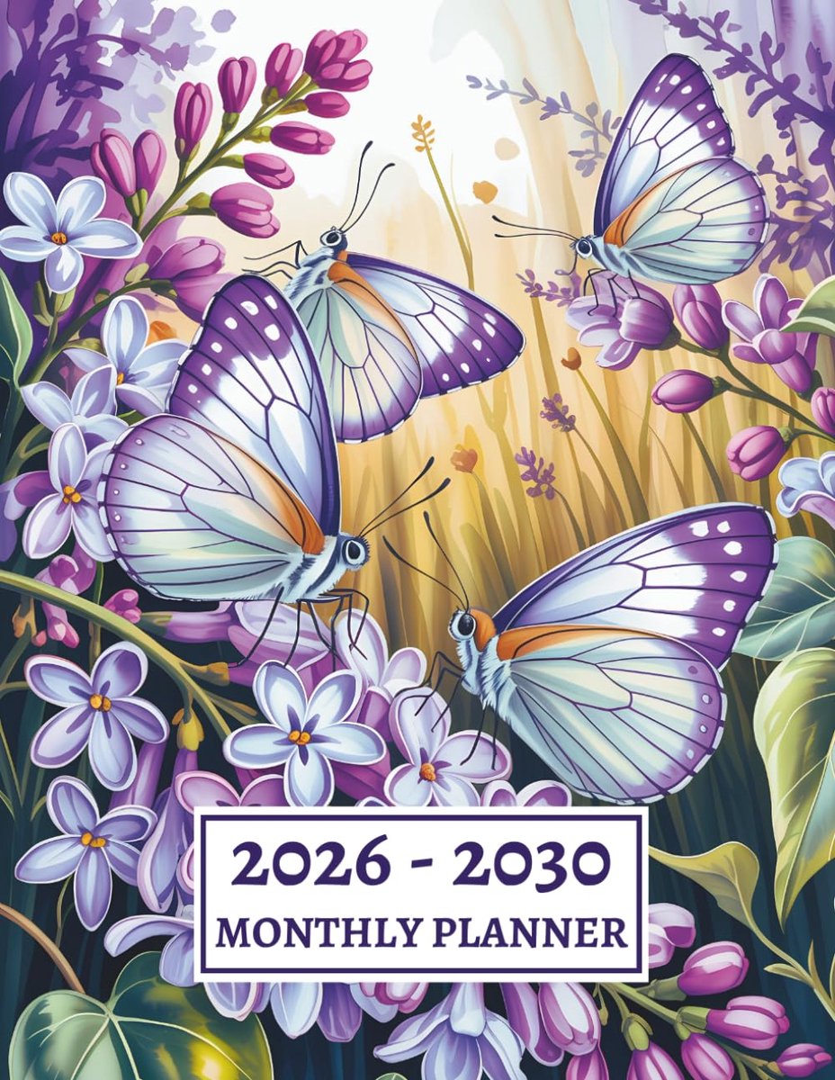 2026-2030 Monthly Planner: 5 Year From January 2026 To December 2030 With Butterflies and Flowers Cover - ShopVlot