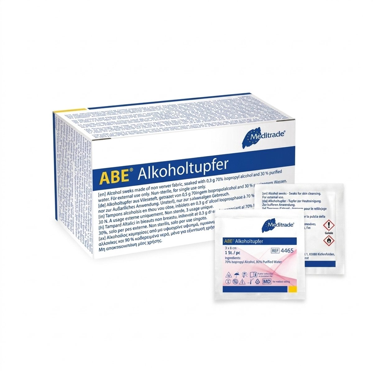 Meditrade Alcoholdoekjes – 100 Stuks – 70% Isopropylalcohol – Non-Woven – Voor Huidreiniging