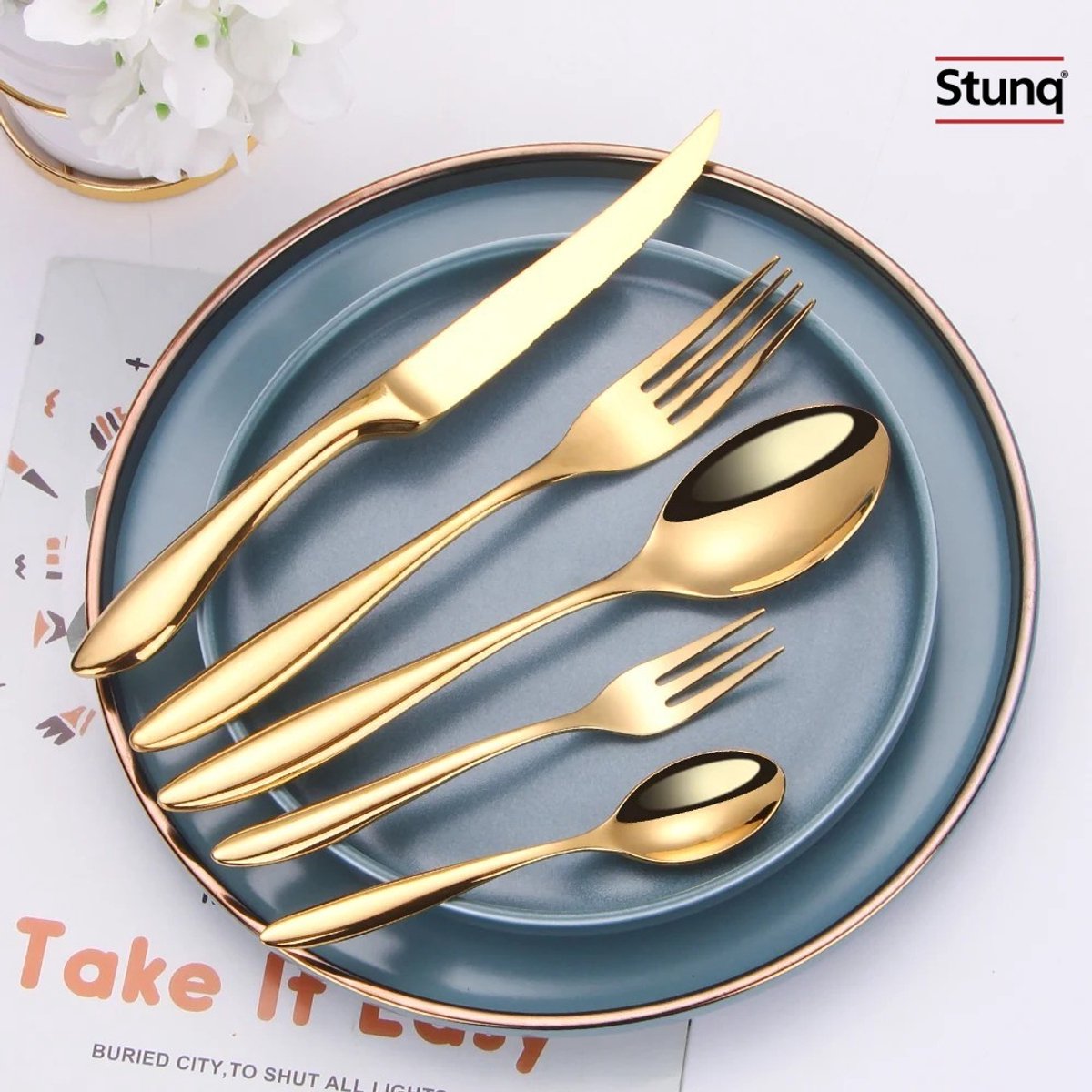 Stunq® Goud Bestekset 24-delig RVS 304 Spiegelglans