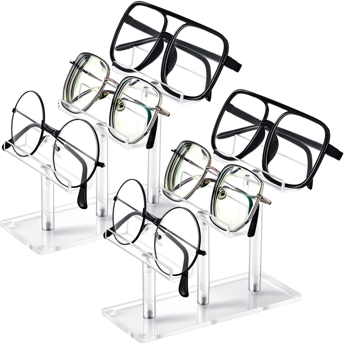 Zonnebrillenhouder - Brillenhouder - Acryl Brillen Organizer - 3 Laags Brillenrek - Transparante Display Standaard - Antislip Voetjes - 2 Stuks