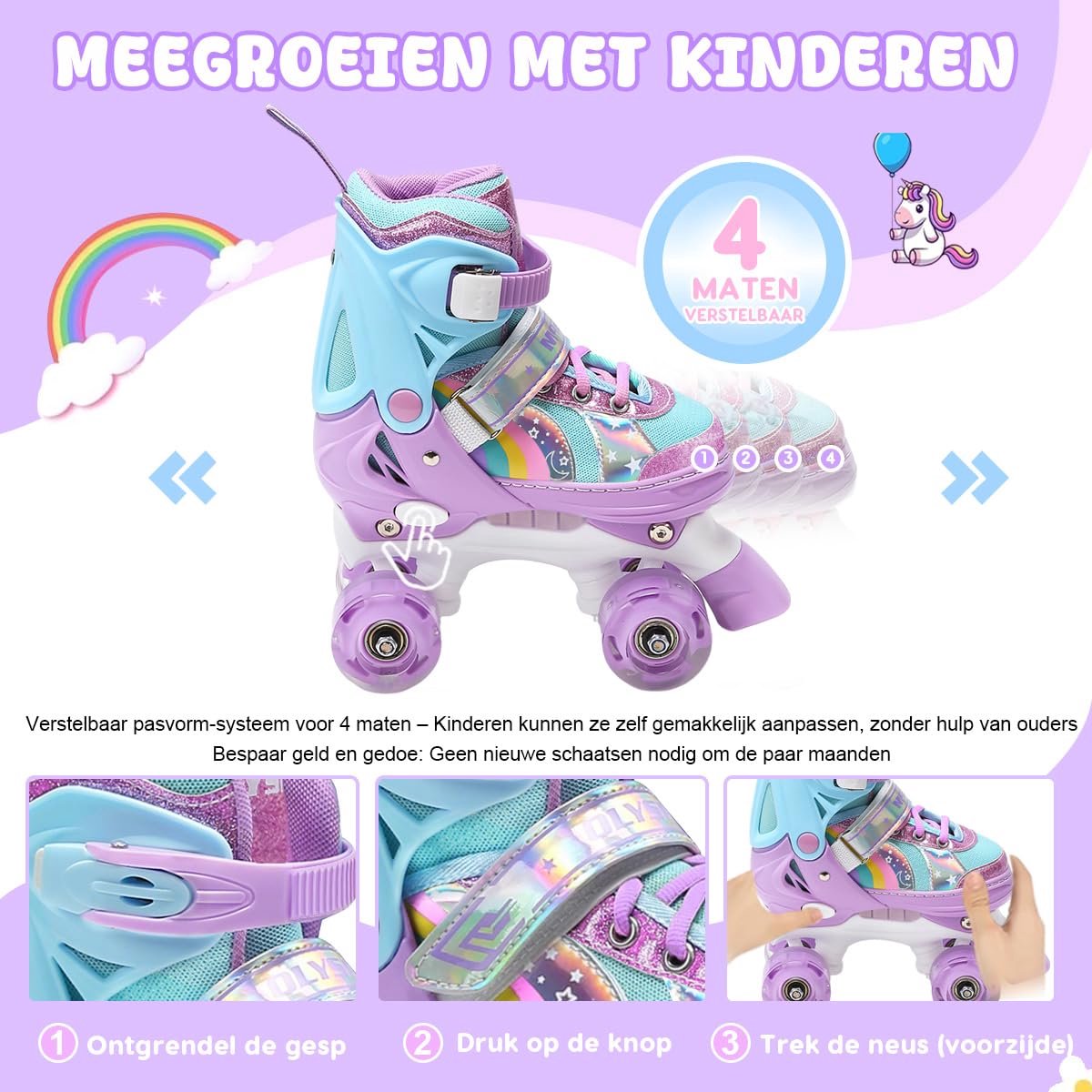 OLYSPM Rolschaatsen voor Kinderen 8 Lichtgevende Wieltjes en 4 Verstelbare Maten Rolschaatsen Kind met Opbergtas voor ShopVlot