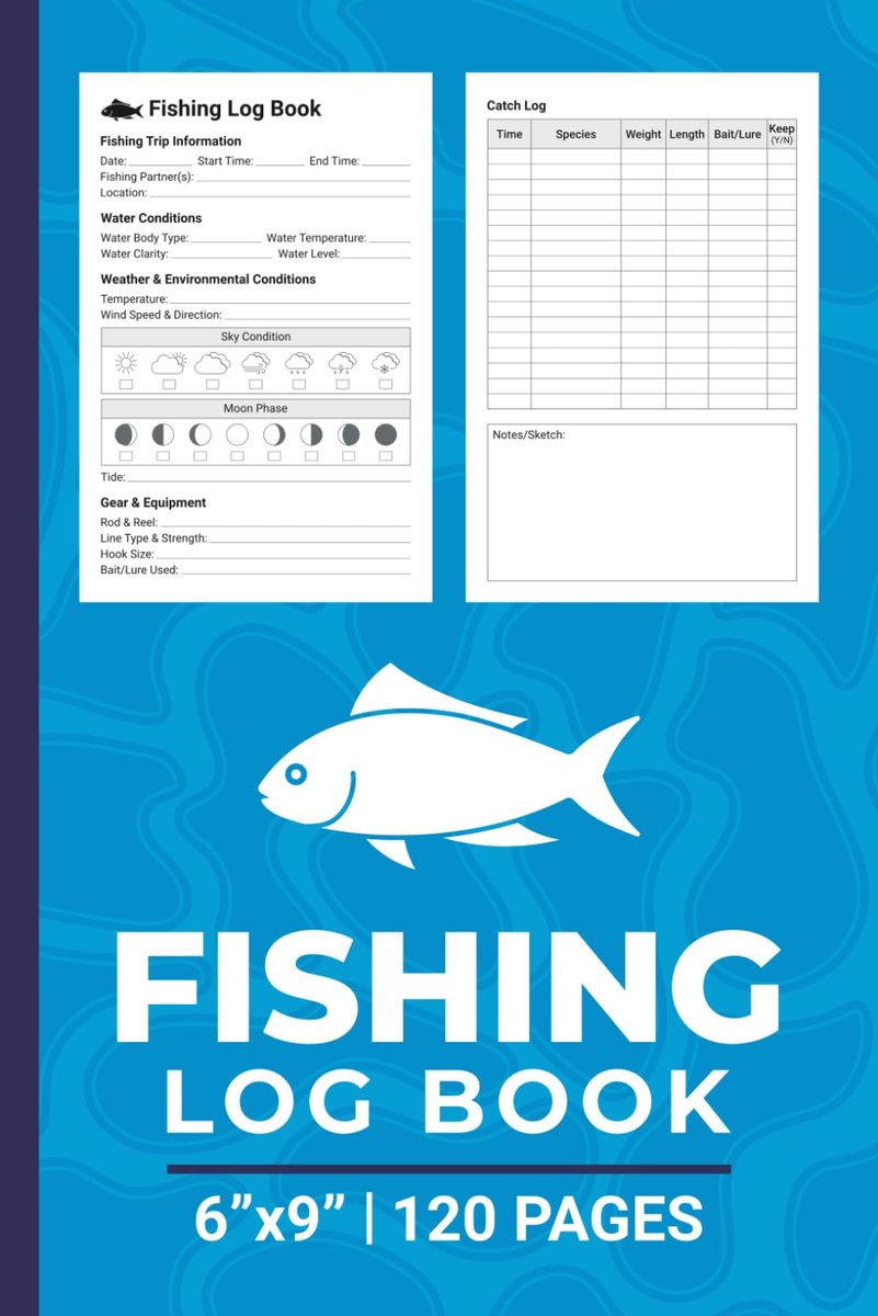 Fishing Log Book: Fishing Journal to Track and Record Every Fishing Trip - Perfect for Men - 6" x 9" - 120 Pages - ShopVlot