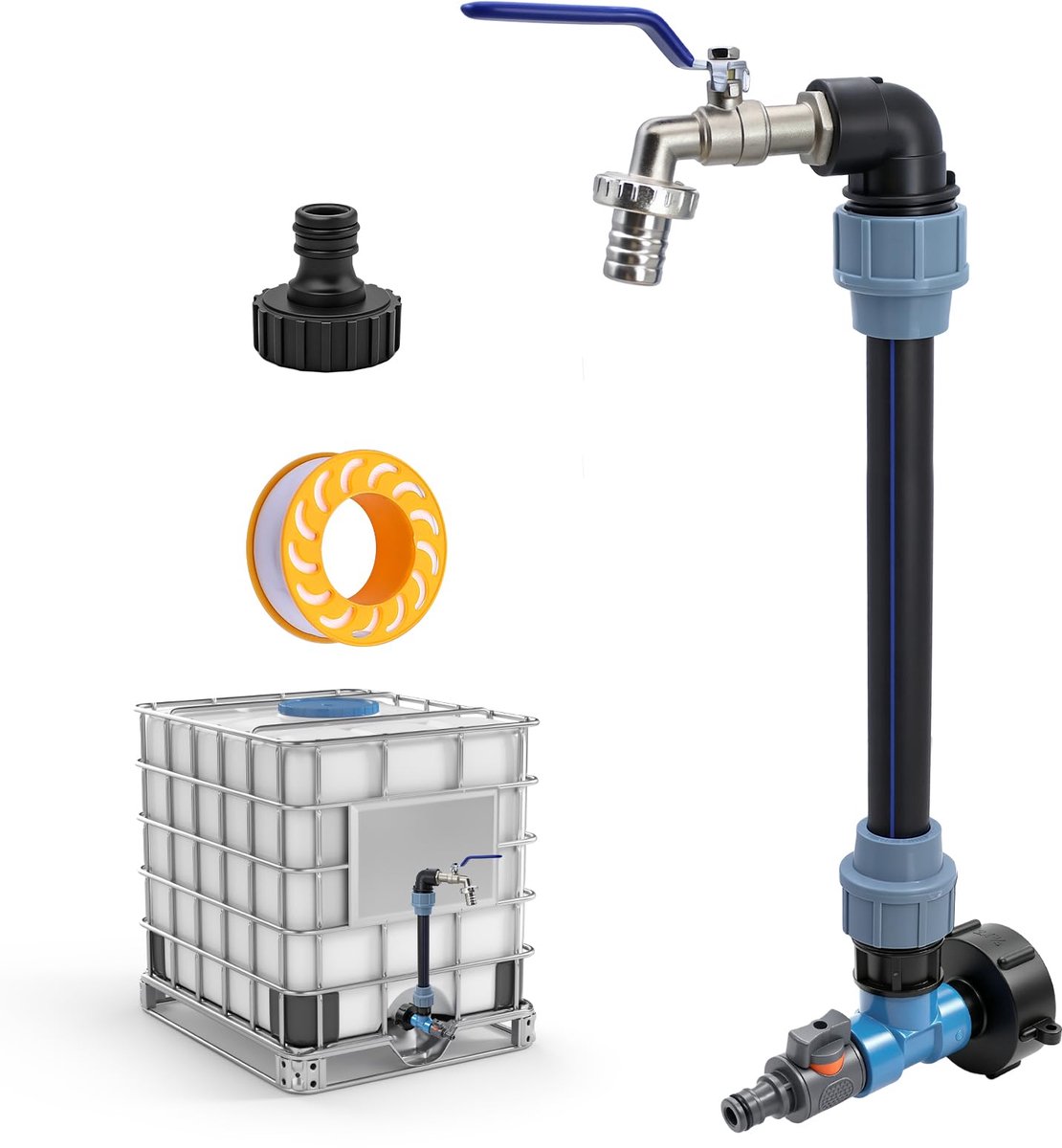 Lurtgex® IBC tank zwanenhals met 3/4 inch kraan, dubbele wateruitgangen kogelkraan S60x6 adapter IBC afvoerkraan - ShopVlot