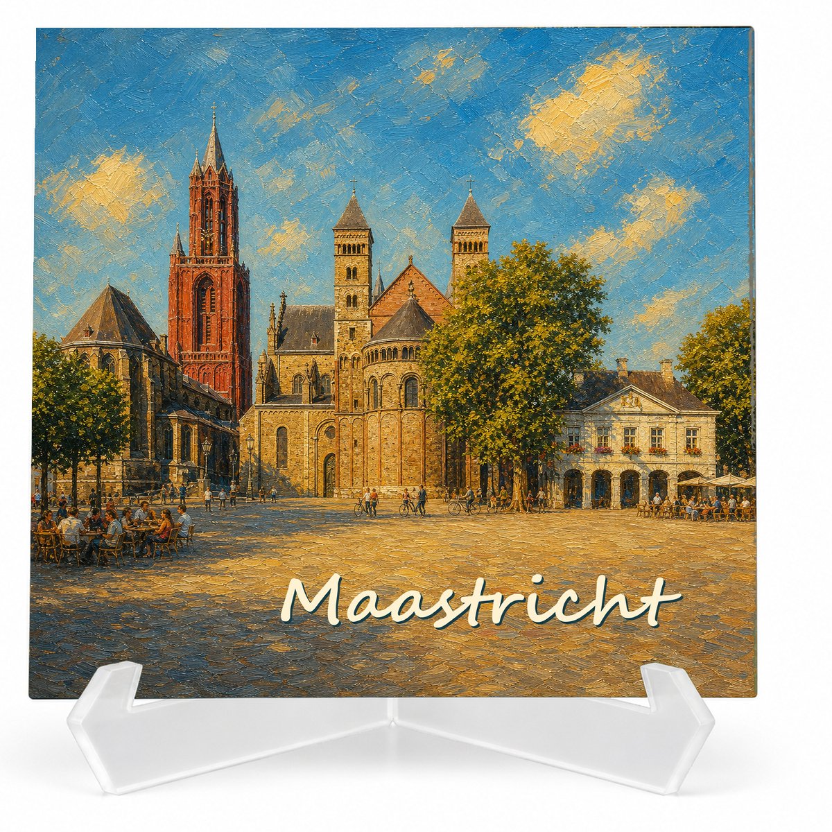 Kleurmedia Tegeltje Maastricht – Vrijthof Kerken – Keramiek 15 x 15 cm – Inclusief transparante houder – Souvenir