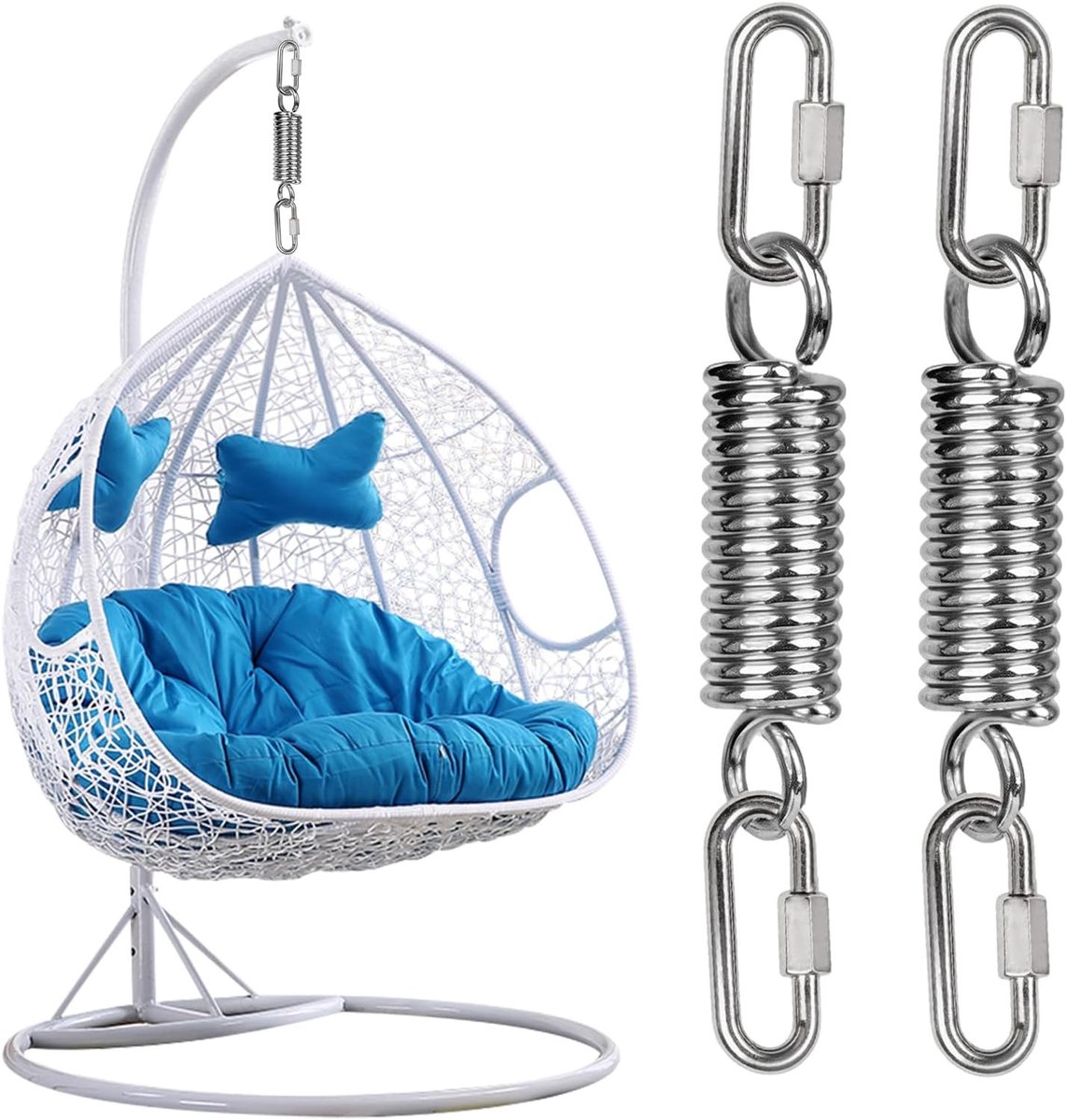 Hangstoel Schommelveer - Zilver - 2 Stuks - Stalen Veer met Karabijnhaken - Voor Hangstoelen