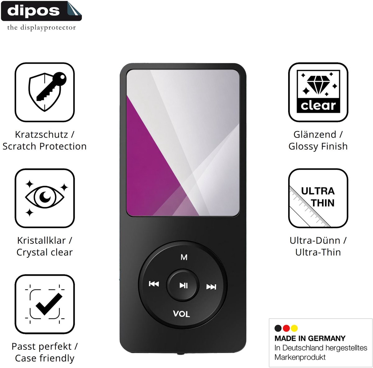 dipos – 4x Beschermfolie geschikt voor Tarswesi BFQ-LCT01 MP3-Player | Krasbestendige & heldere Screenprotector Ultra-Thin