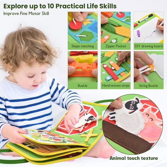 Busy Board Montessori Activiteitenboek - Boerderij Sensorisch Speelgoed voor Baby vanaf 1 jaar - Fijne Motoriek Educatief Speelgoed - Reisspeelgoed - Kinderspeelgoed voor Jongens en Meisjes van Flintry — afbeelding 4