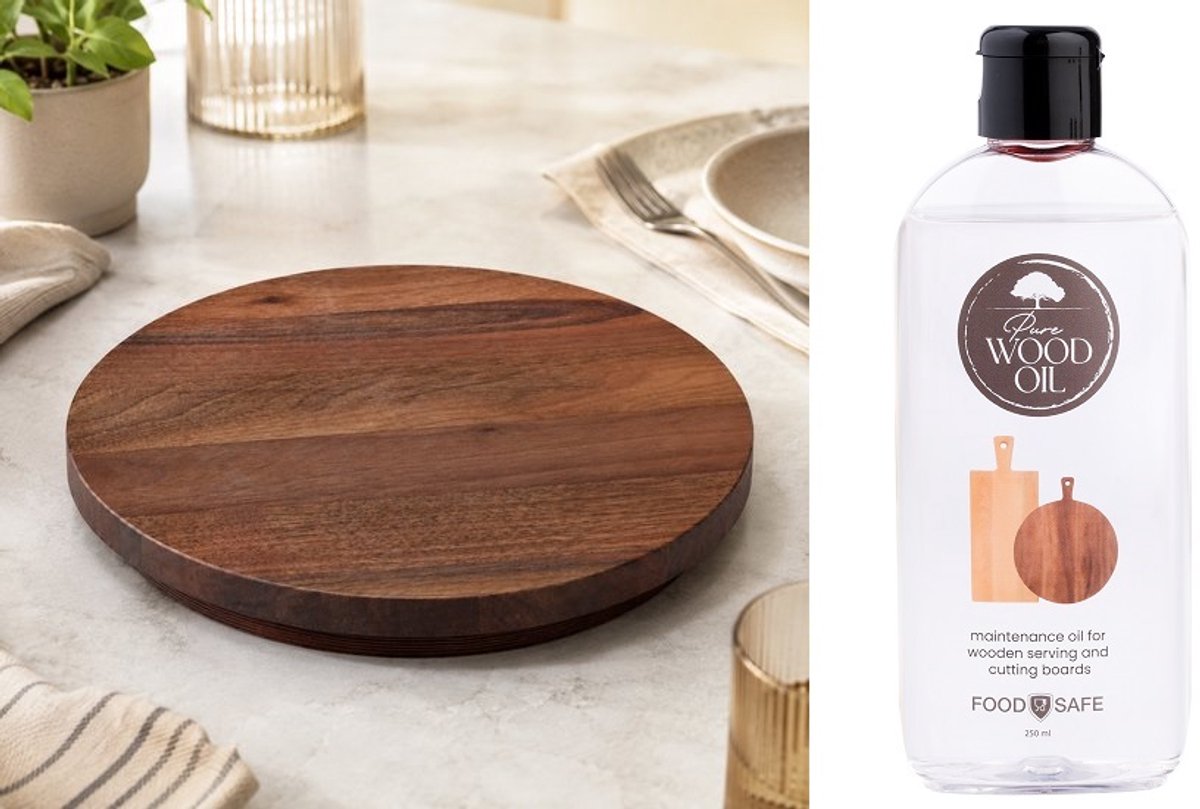 StadsPlanken Walnoot Ronddraaiplank ⌀ 30 cm FSC 100%. Inclusief 100 ml. Pure Wood Olie.