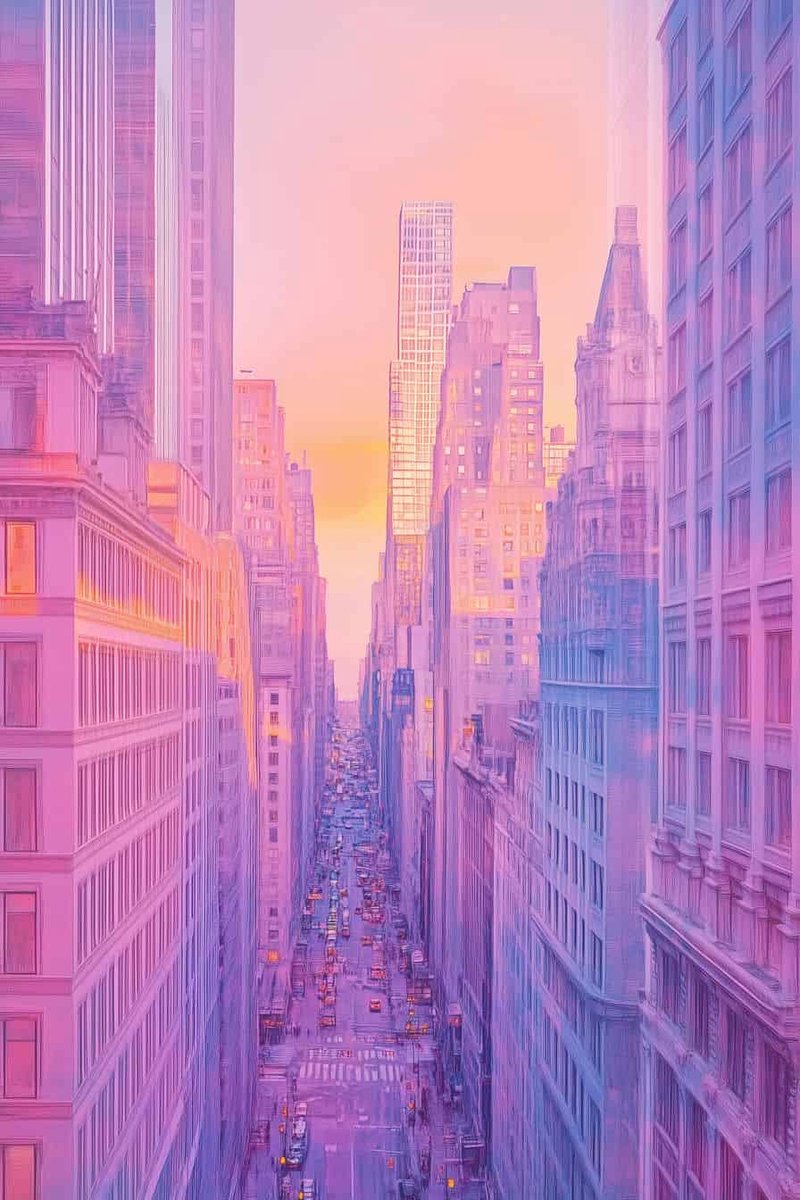 Pastel Poster - Stadsgezicht - Kleurrijk - Stadsleven - Landschap - Stad - posters - formaat 70x100cm - Wanddecoratie - L4089