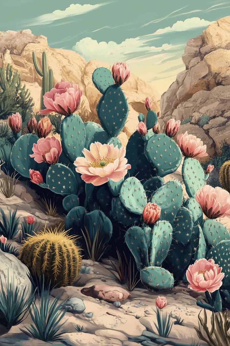 Bloem Poster - Cactus - Natuur - Planten - Kleurrijk - Decoratie - Kunst - posters - formaat 70x100cm - Wanddecoratie - L4087