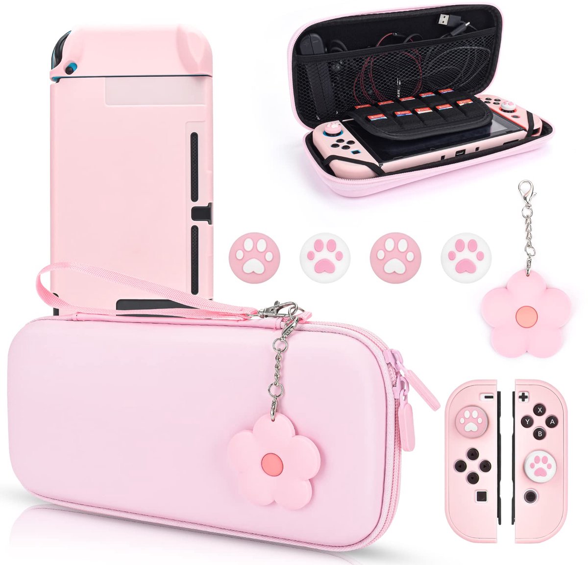 DLseego Draagtas voor Switch, Opbergtas voor Onderweg met Aansluitbare Beschermhoes, 4 Stuks Duimgreep-Covers en 1 - ShopVlot