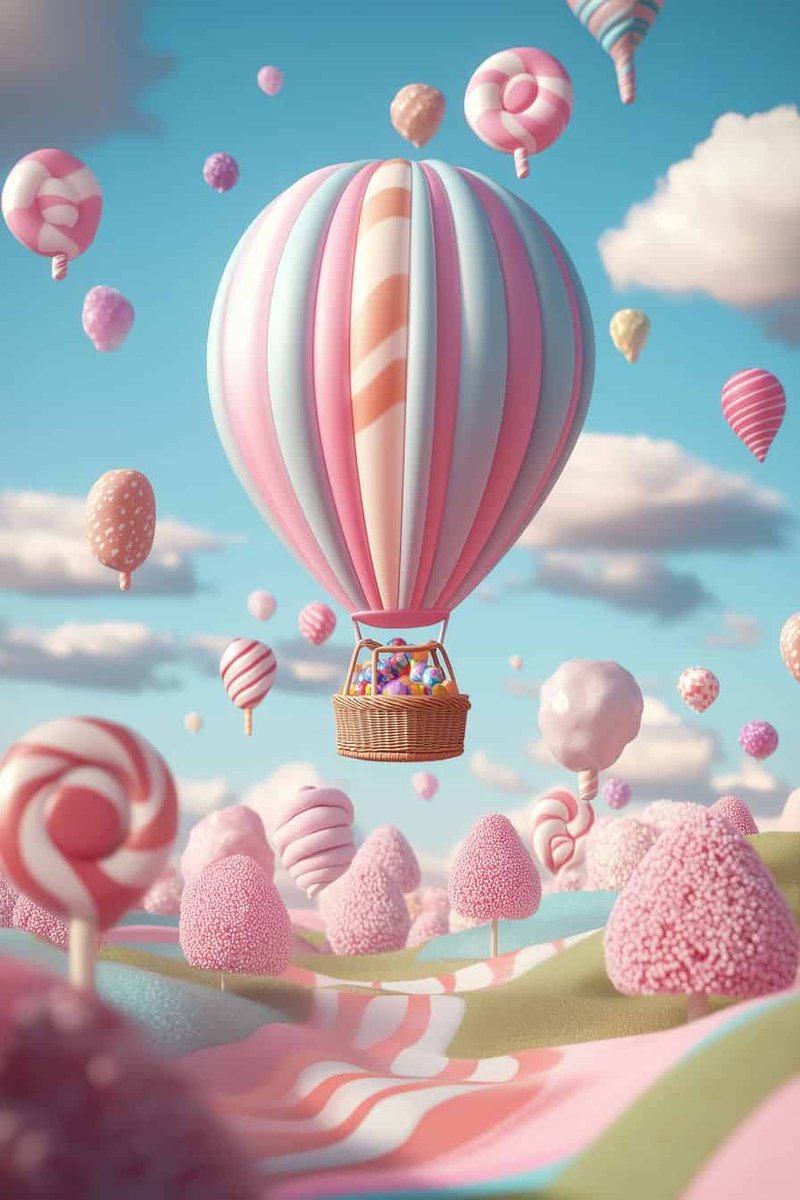 Snoep Poster - Luchtballon - Kunst - Feest - Kleurrijk - Decoratie - posters - formaat 70x100cm - Wanddecoratie - L4124