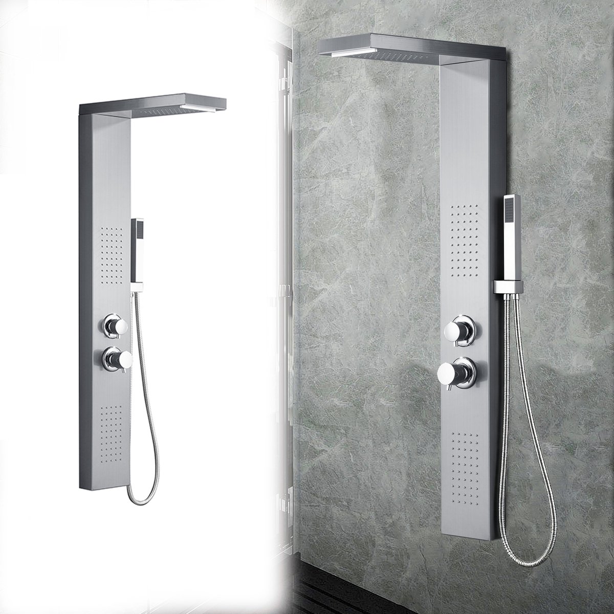 Aufun RVS Douchepaneel Douchesysteem - Regendouche - Massagedouche - Handdouche - Douchekolom Set - Badkamer - Zilver