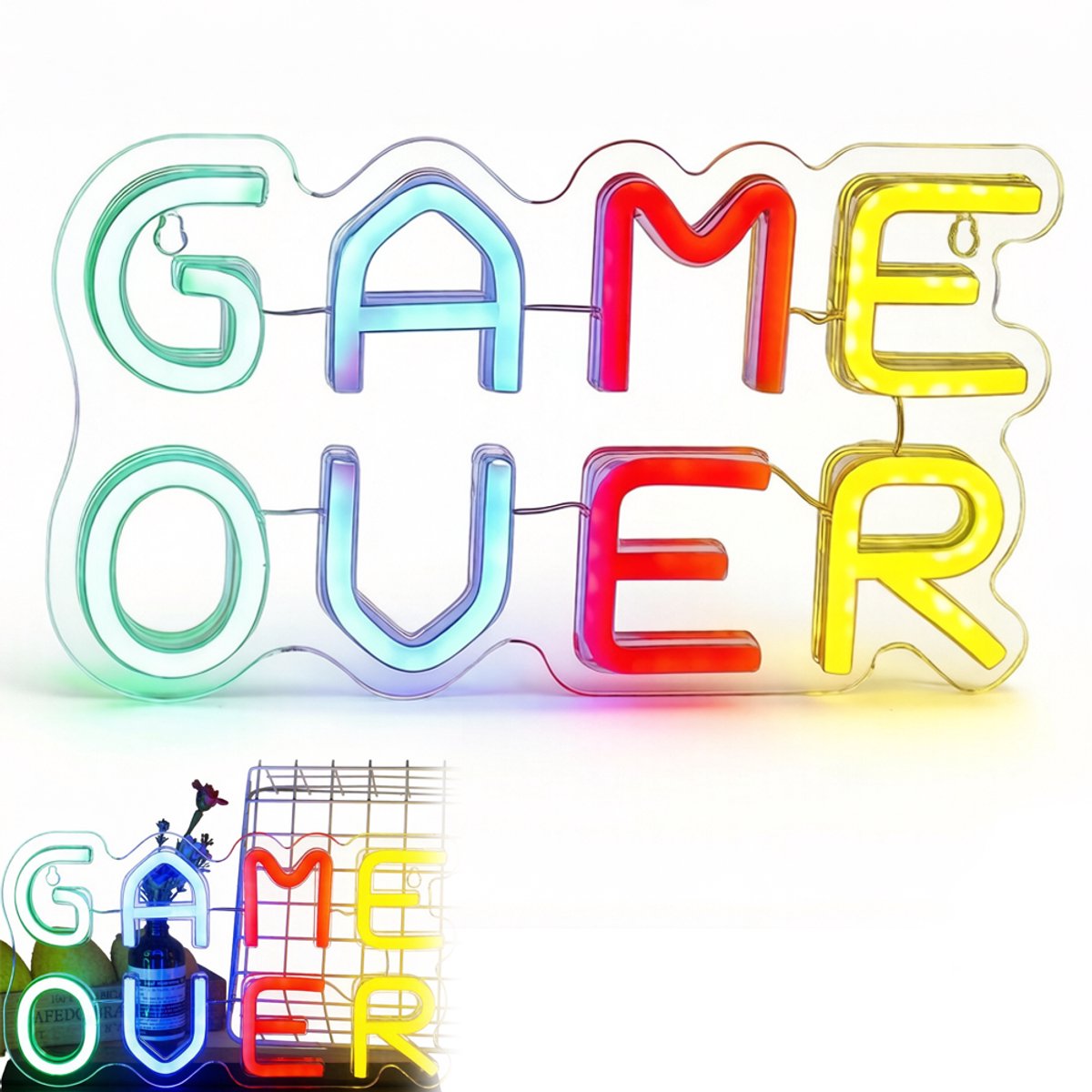 "Game Over" LED-neonlamp - Neonverlichting - Neonreclame - LED-sfeerverlichting - Decoratieve verlichting - USB-interface - Meerkleurig